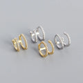 2024 INS 925 Sterling Silver Double Circle Round White CZ Ear Cuff  Climber Round Hoop Earring Jewelry for Women