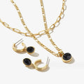 Retro Natual Stone Stainless Steel Jewelry Sets 14k Gold Figaro Chain PVD Plating CC Hoop Earrings Black Agate Pendant Necklace