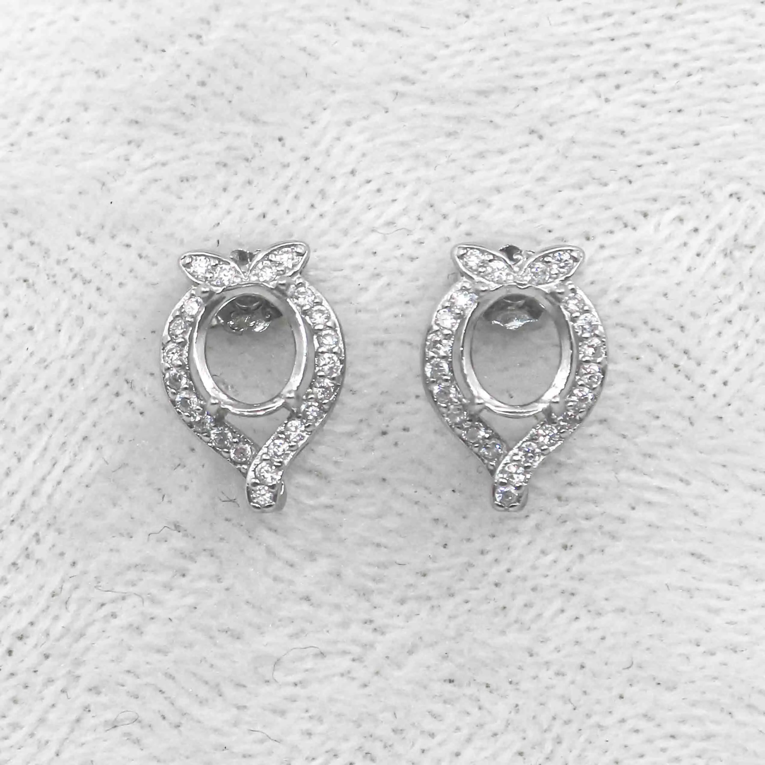 Sterling Silver 5*6/6*7mm Semi Mount Stud Earrings Empty Support Blank Claw Setting S925 Base Without Center Stone for DIY Inlay