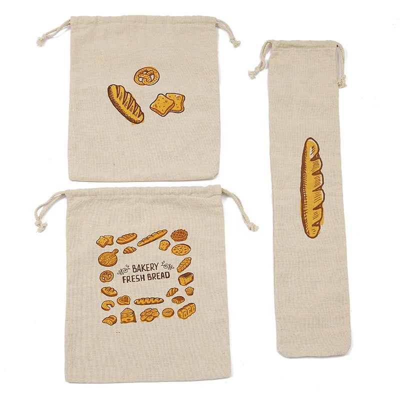 Custom Large Natural Linen Artisan Bread Loaf Toast Reusable Foldable Drawstring Bag for Kitchen Storage