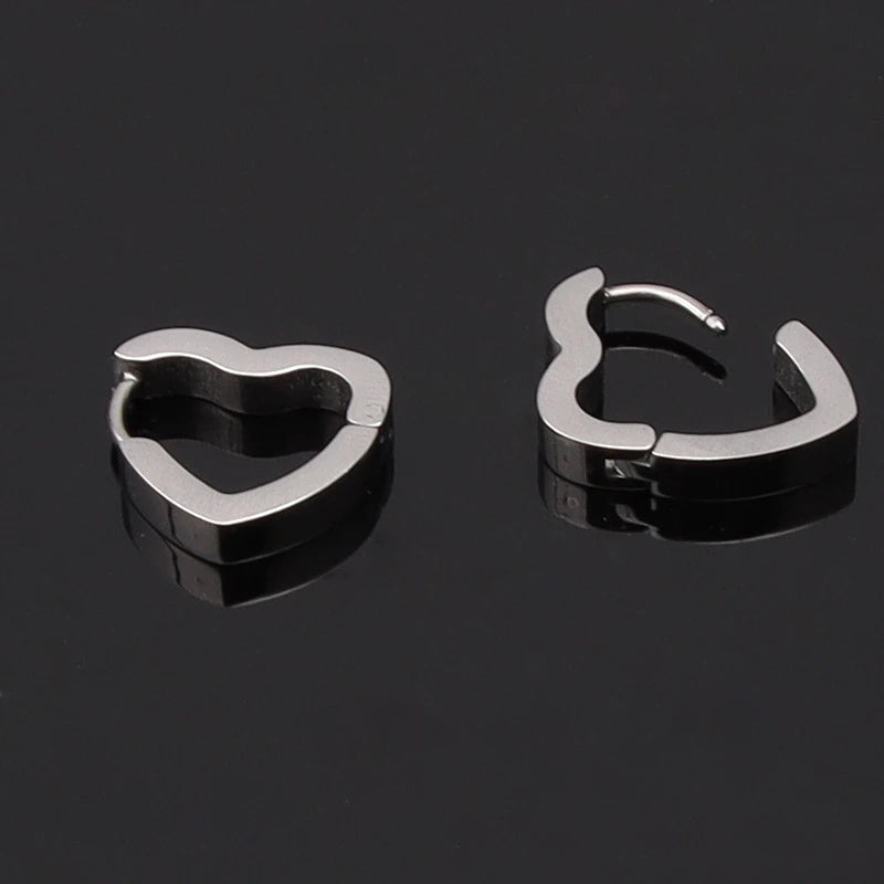 New Minimalist Style Flat Titanium Steel Heart Shape Earrings Thick Gold Earrings Stainless Steel Hoop Earrings Jewelry