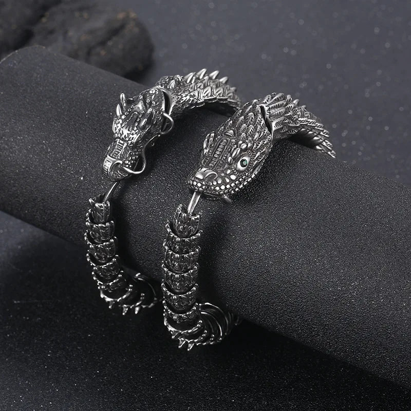 Niche Personalized Punk Dragon Bracelet for Men Stainless Steel Retro Domineering Three-Dimensional Jewlery Bracelet