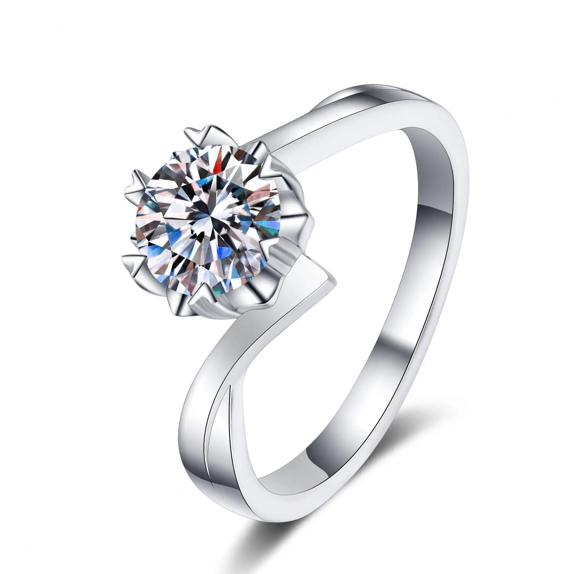 S925 Sterling Silver 0.3CT 0.5CT 1CT 2CT Engagement Ring Moissanite Solitaire Ring