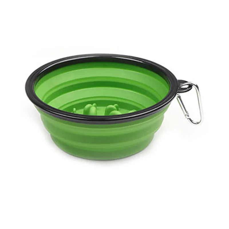 2025 ECO Friendly Silicone Travel Portable Collapsible Dog Water Foldable Slow Food Container Feeder Pet Bowl With Carabiner