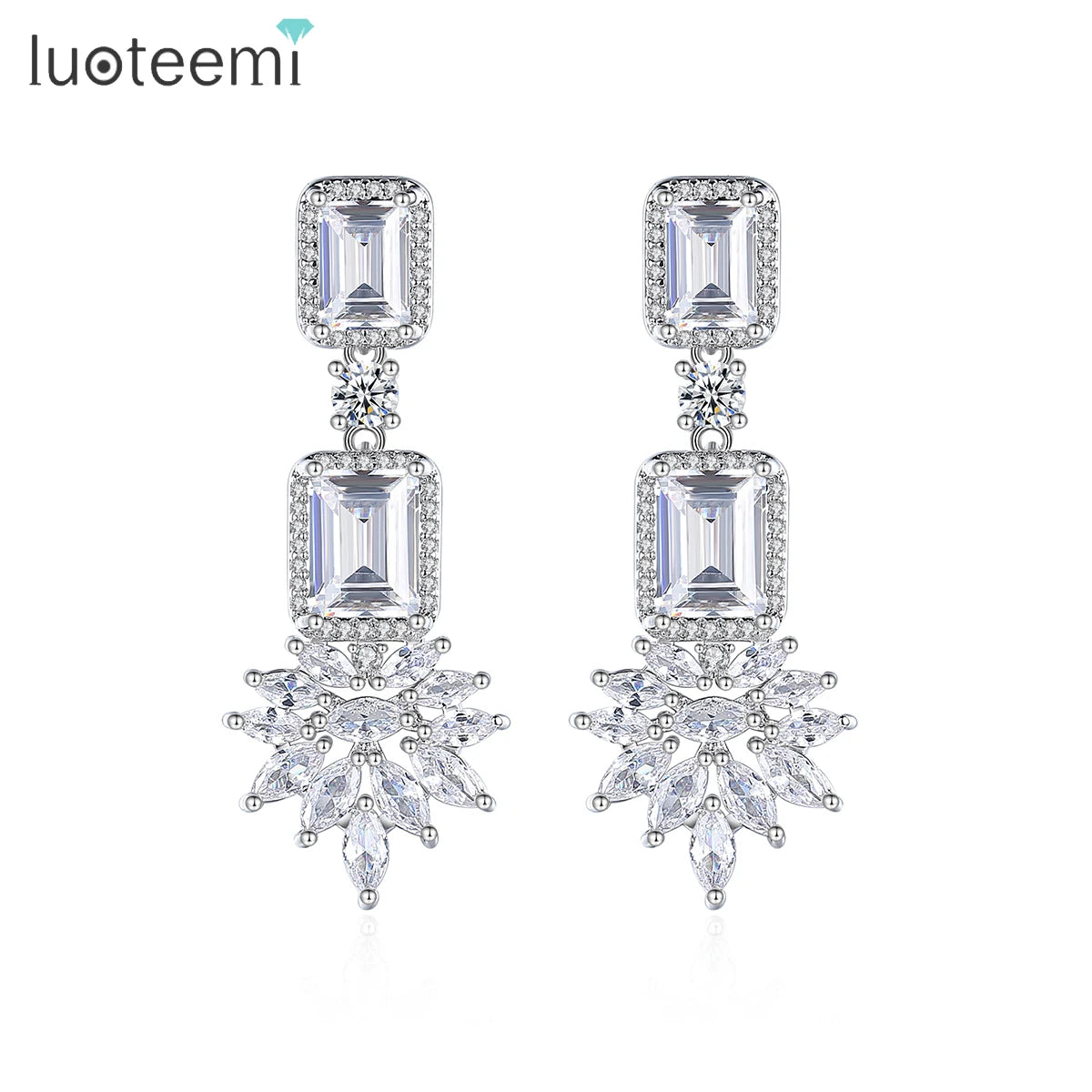 LUOTEEMI Drop Woman Statement Luxury Design Stud Cubic Zirconia Trendy Bridal Geometric Elegant Earring