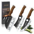 3PCS Stainless Steel Kitchen Butcher Knife Set Viking Serbain Chef Knife with Luxury Wooden Handle for Slicing Cutting Cooking