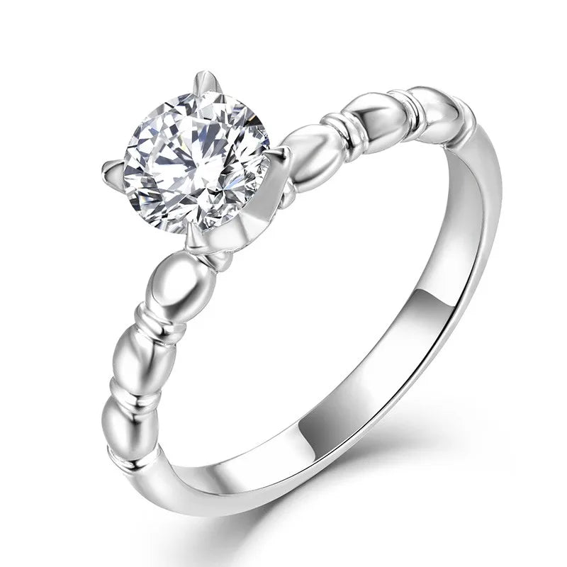New 1Ct Dvvs Moissanite Rings Sterling Silver Women'S Four Prong Round Engagement Rings Moissanite Diamond Wedding Rings