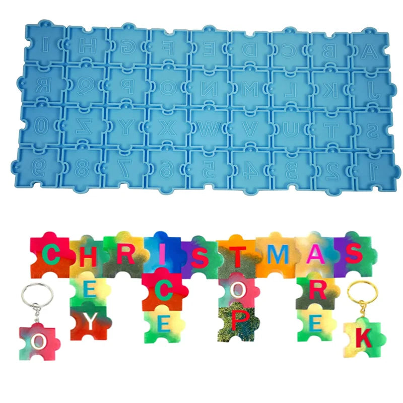Alphabet Puzzle Resin Molds Jigsaw Puzzle Silicone MoldLetter Spelling Learning Educational Toy  for Epoxy Resin Casting