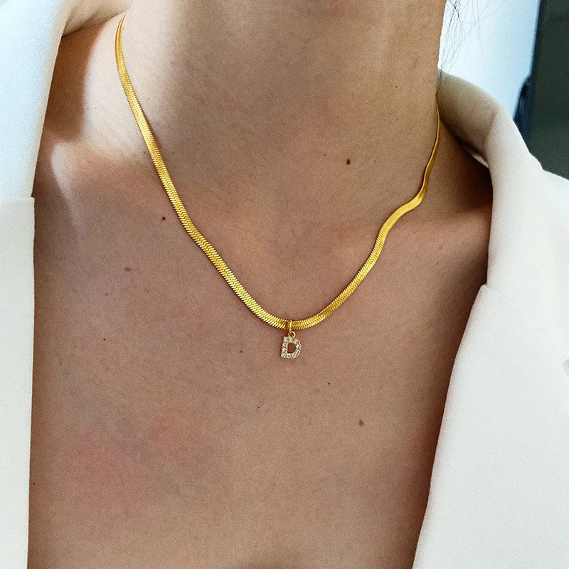 Joolim Jewelry Pave Initial Pendant Necklace Zircon Letter Stainless Steel  Necklace Jewelry Wholesale 3mm
