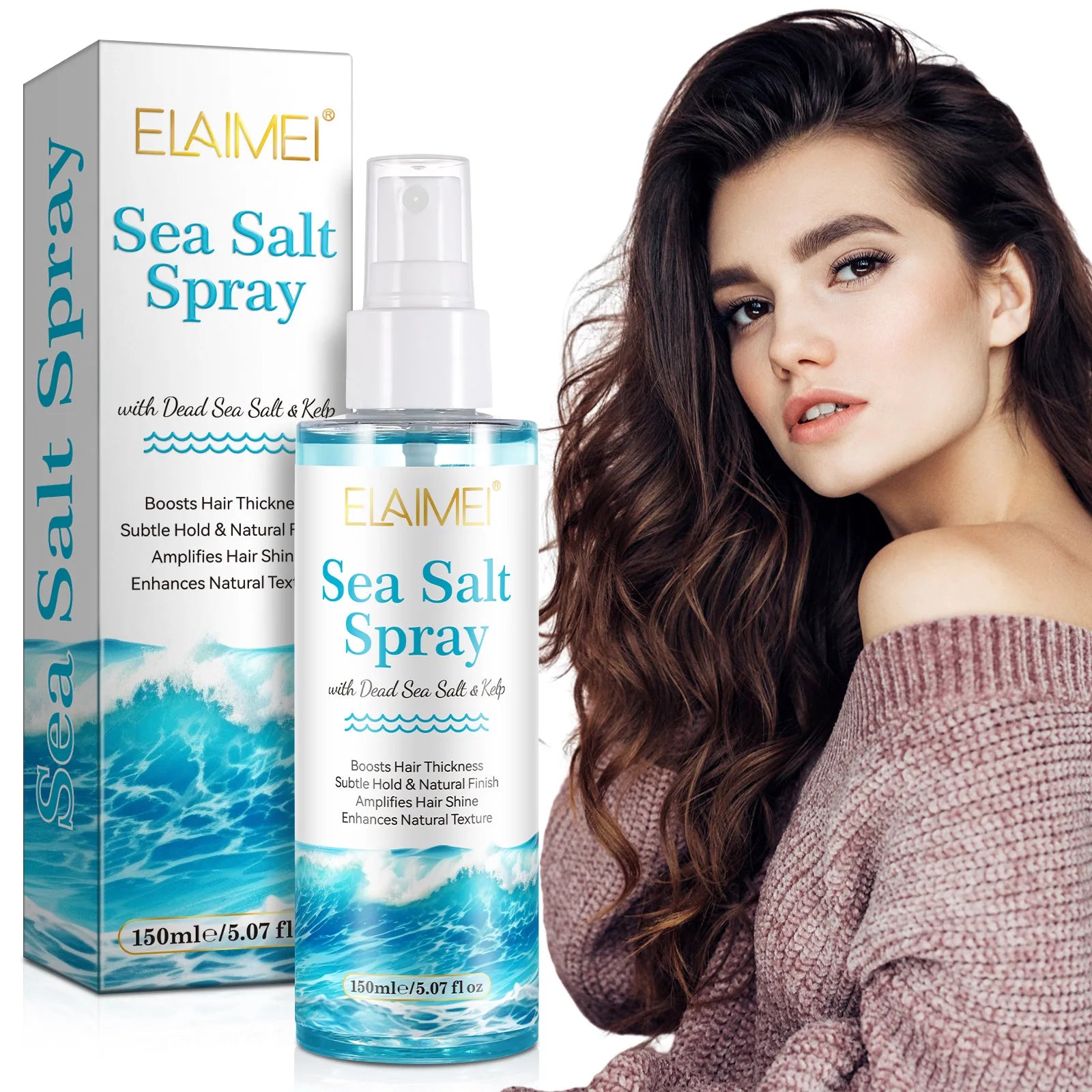 ELAIMEI Private Label Natural Organic Sea Salt Hair Texturizing Spray with Heat Protection & Strong Hold for Unisex Use
