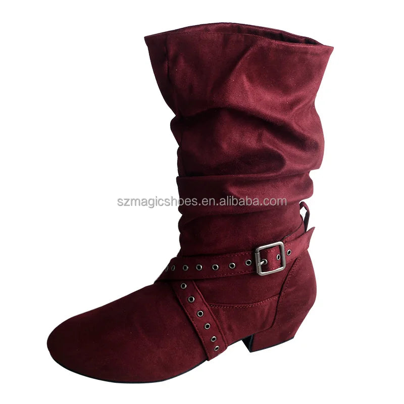 Customized Women Line Dance Boots Latest Zipper Round Toe Mid-calf Long Salsa Latin Dancing Western Country Dance Boots