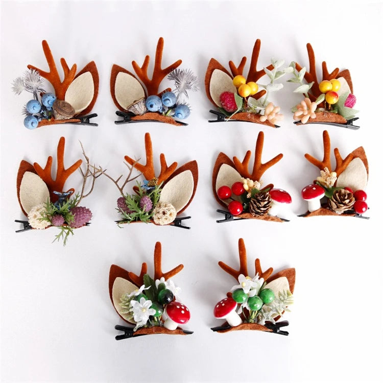 Cute Red Pompom Antler Hair Clips Children's Plastic Hairpins in Popular Sweet Style for Christmas