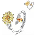 Wholesale Hot Selling Fashion Adjustable Cute Sunflower Bee Bead Rotating Diamond Ringfor Womengirl and Gift