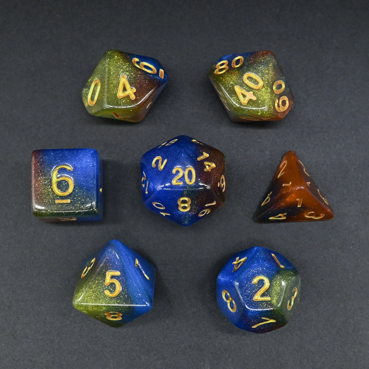 Glitter Green Chameleon Polyhedral Dungeons and Dragons Fantasy Gaming Dice Set