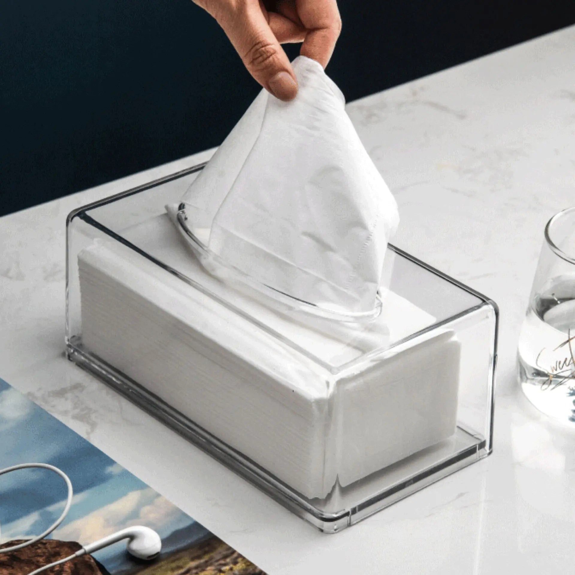 Transparent Acrylic Tissue Box Holder Dispenser Facial Towel Organizer Desktop Home Office Restaurant Car Napkin Storage Box
