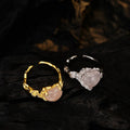 ICEBELA Jewelry Ring 925 Sterling Silver Heart Shape Irregular Concave and Convex Texture Agate 18k Plated Pink Thread CLASSIC