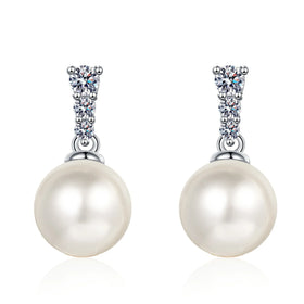 Classic Design 925 Silver PT950 7-8mm Nice Round White Freshwater Cultured Pearl Drop Earring for Bride Wedding Jewelry