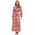 2026 China Canton Factory Directly Sale Islamic Modest Dress Printing Flower Pattern Neck Bow Abaya Women Muslim Dress Dubai