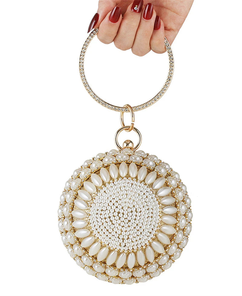 Luxury Fashion Round Shape Women Purse Pearl Evening Clutch Bag