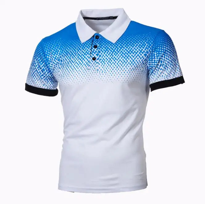 Gradient 3D Printed Polo T-shirt European and American Lapel Collar Slim Fitting Port Casual Polo Shirt