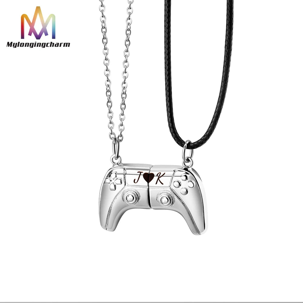 Stainless Steel Magnetic Heart Necklace Link New Video Games Controller-Themed Necklace for Boys Girls Trendy Love Couple's