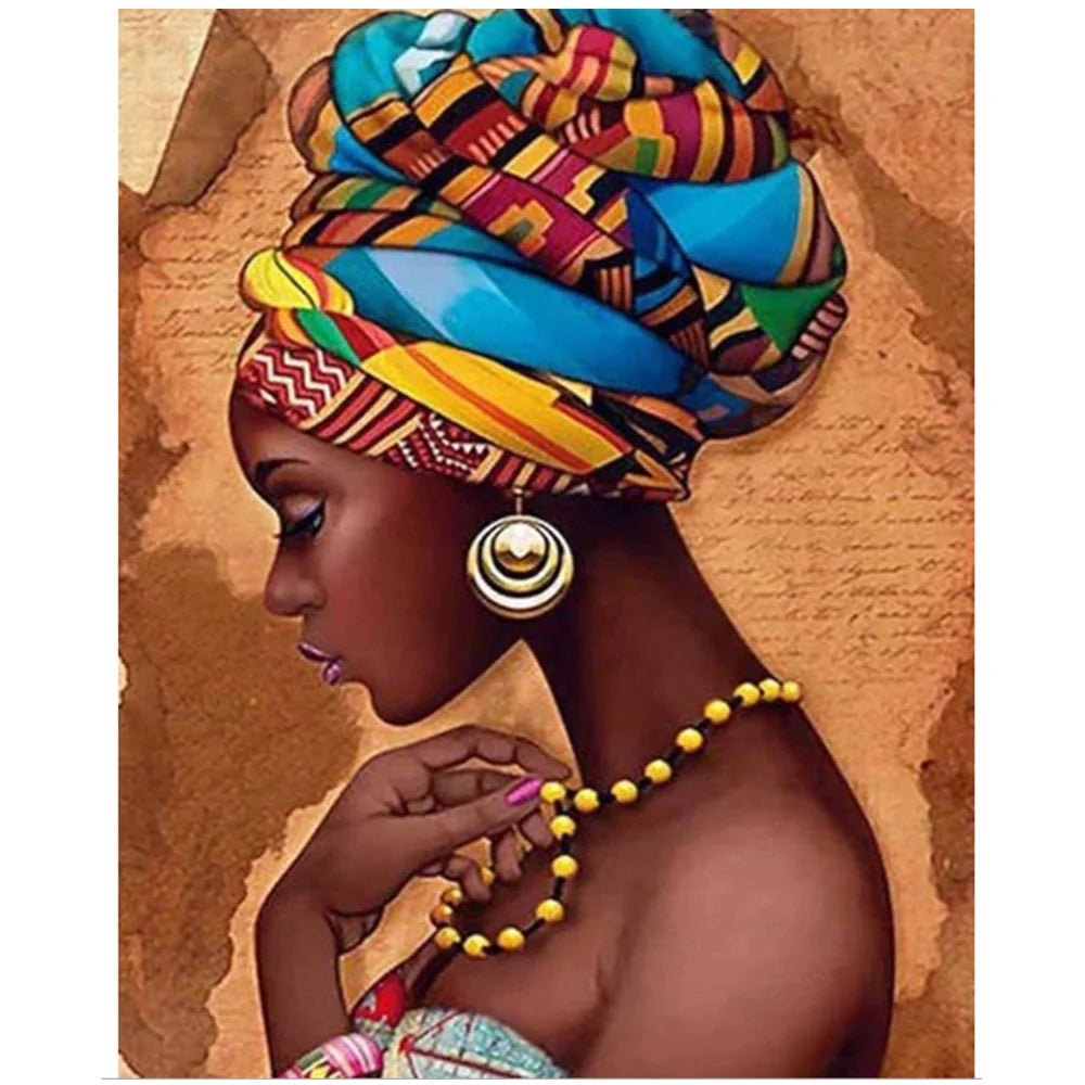 LS Wholesale Custom DIY Oil Painting by Numbers for African Women Living Room Deco Wall Art Paint Kits Portrait Subject