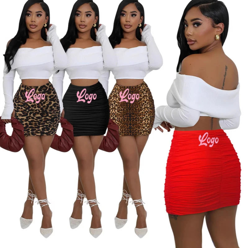 Wholesale 2025 Women High Waist Ruched Bodycon Skirts Casual Leopard Print Cute Slim Fit Pencil Skirts