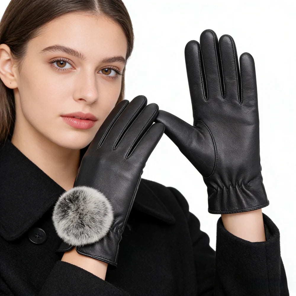 Cheap Fashion Ladies Women Warm Winter PU Leather Driving Gloves