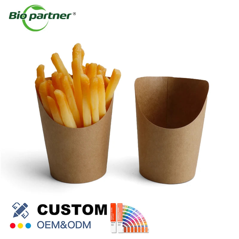 Fast Food Disposable Kraft Paper Takeaway Box French Fries and Fried Chicken Packaging Container for Snacks and Potatoes Chips