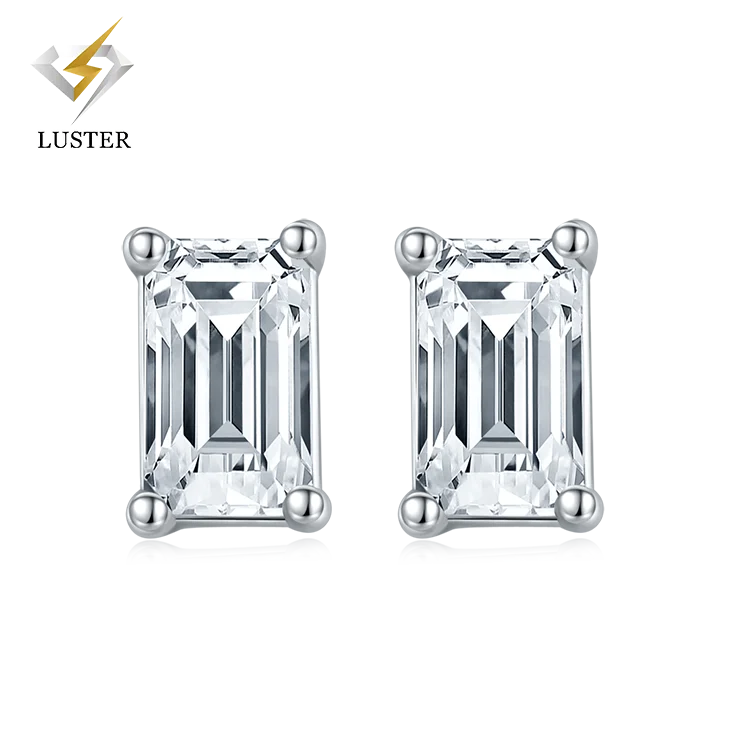Fine S925 Sterling Silver Rectangle Moissanite Stud Earrings Vvs D Moissanite Earrings for Women