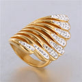 Fashion Luxury Stainless Steel Zircon Feather Shape Gold Rings for Ladies