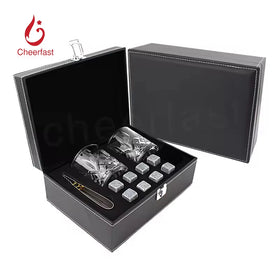 Wholesale Bottom Price Whiskey Chilling Stone 8pcs Reusable Ice Rocks and 2pcs Glass Set Whiskey Ice Cube Stone Granite Gift Set