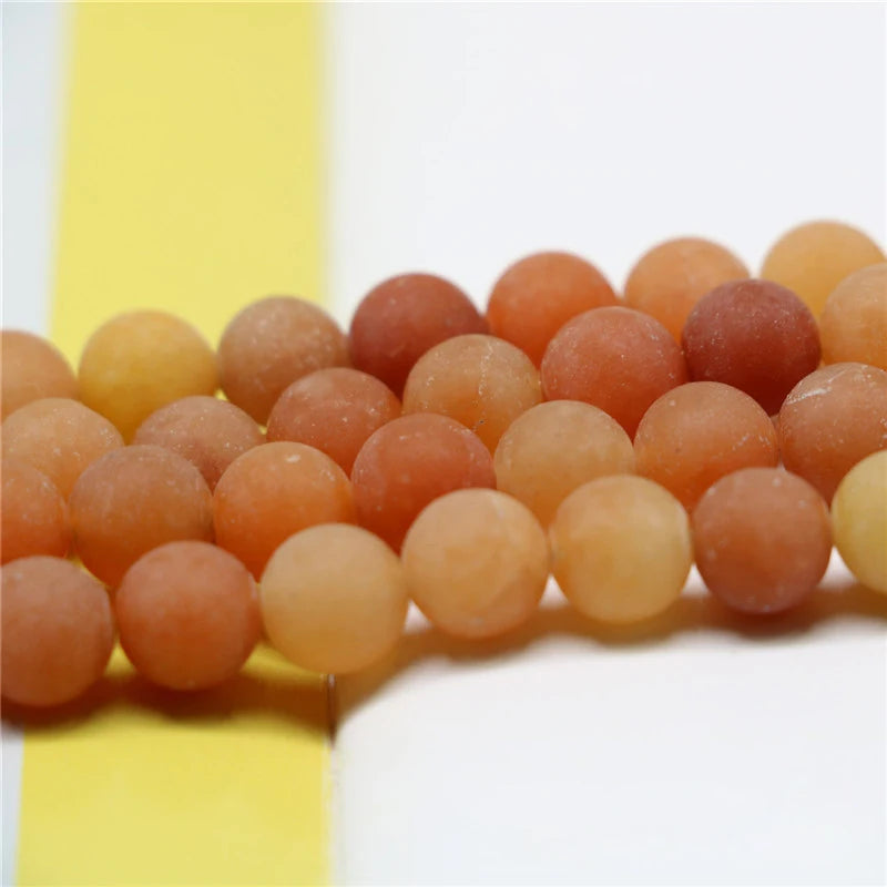 Wholesale Fashion Matte Frosted Red Orange Aventurine for Jewelry Making Round Gemstone Loose Beads15.5"