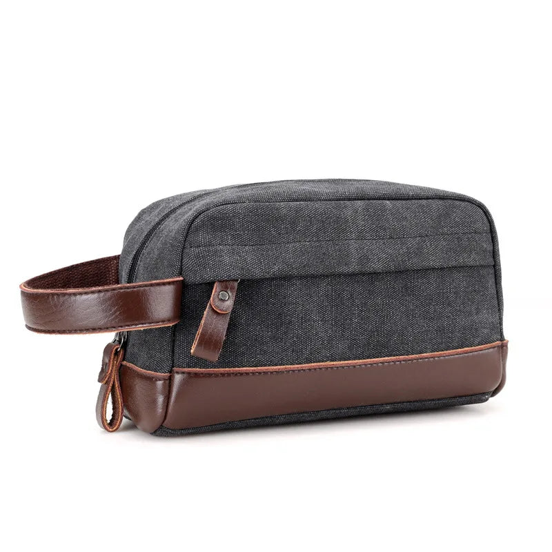 Vintage Leather Waxed Canvas Travel Toiletry Bag Shaving Dopp Kit for Men