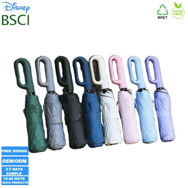 New Big Ring Buckle 10 Ribs Business Umbrella Solid Color Windproof Three Folding Girl Umbrellas