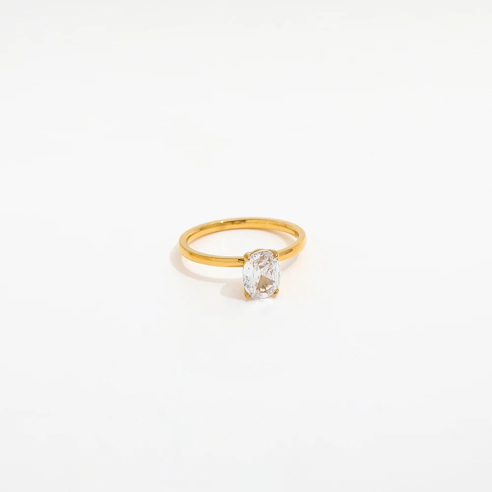 Joolim Jewelry Wholesale 18K Gold Plated Cobblestone Zirconia Dainty Stainless Steel Rings for Women Rings