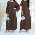 2 Piece Abaya Set Islamic Clothing Dubai EID Ramadan Muslim Woman Kimono Inner Dress Slip Soft Crepe Abaya Set