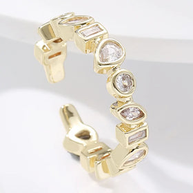 Hot Sell Personalized Micro Pave Irregular Zircon Finger Ring Adjustable Opening C Shaped Ring for Women Girls Jewelry