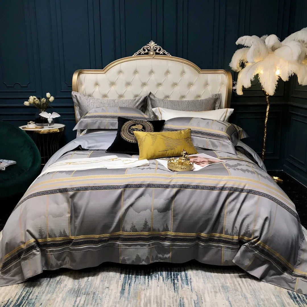 100% Cotton Red Pillow Cover Queen Size Grey Jacquard Quilt Cover Luxury 4 Piece Home Textile Bedding Set Wholesaler