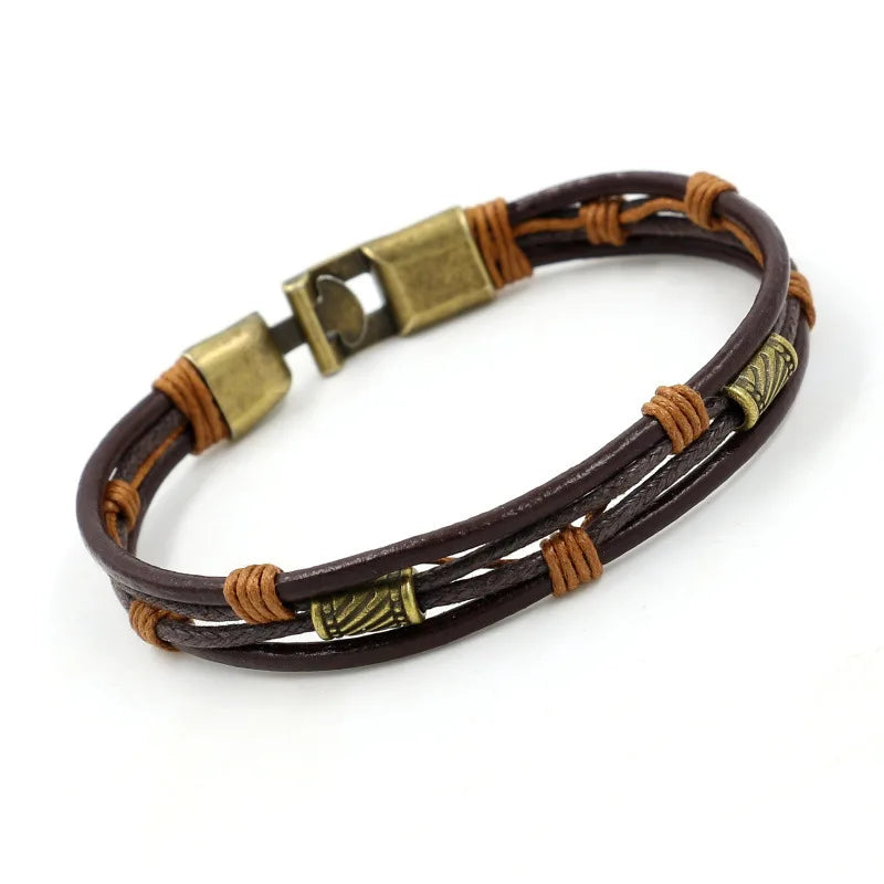 SC  Wholesale Fashionable Design Mens Vintage Leather Wrist Band Brown Rope Bracelet Bangle  Handmade String Bracelet