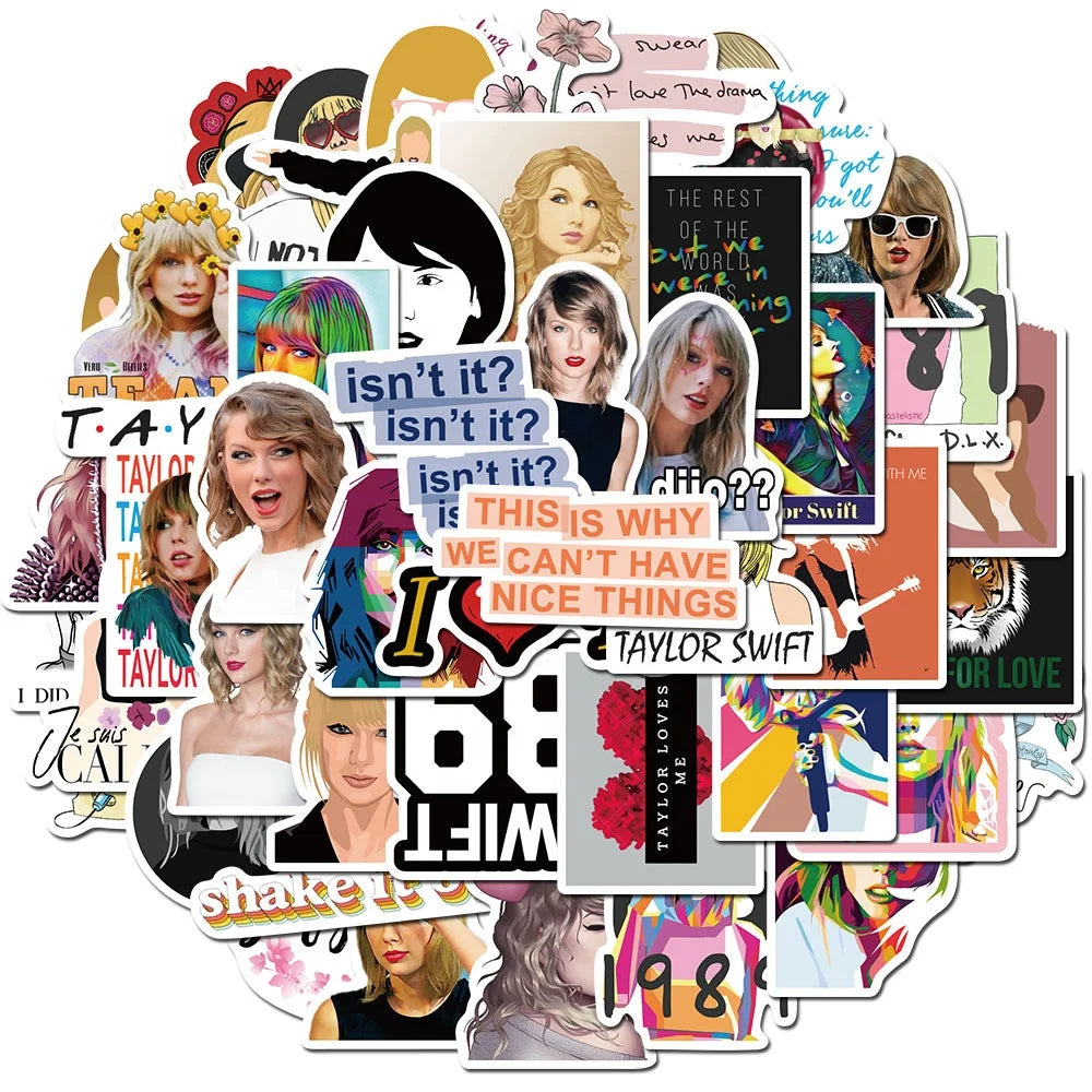 50Pcs Taylor Swifts Singer Sing Song Graffiti Sticker for Home Decoration Phone Case Bottle Luggage Laptop Stickers Custom