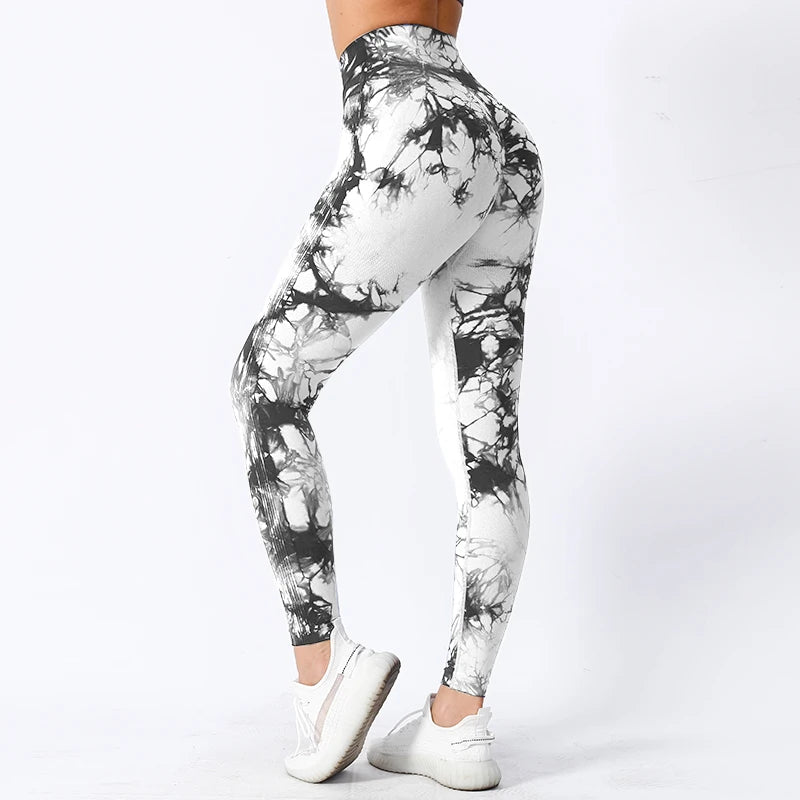2026 Wholesale Custom Fashion Women Yoga Super Soft Leggings Seamless High Waisted Elastic Waist Tie Dye Four-Way Stretch