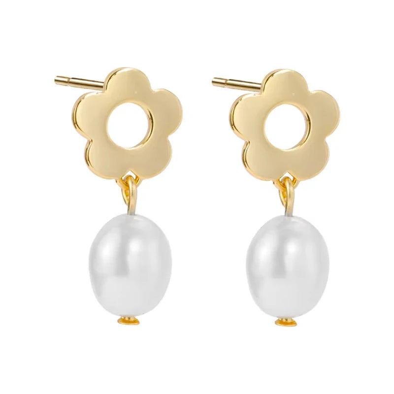 Trending Pearl Jewelry Earrings Gold Plated 925 Silver Flower Shape Stud Baroque Pearl Earrings Women