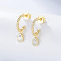 925 Sterling Silver Earrings C Shape Hook Water Drop Zircon Pendant Gold Plated Hoop Stud Earrings for Women 925 Earrings
