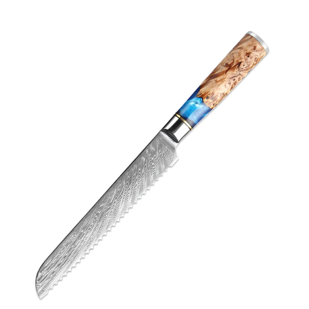 XITUO Damascus Bread Knife Baking Tools Family Kitchen Knives Resin Wood Handle Japanese Damascus Steel Factory Custom Wholesale