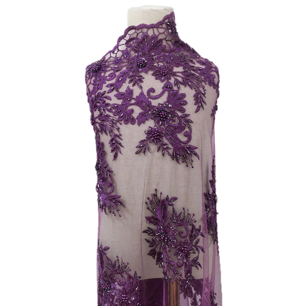 2020 Handmade Beaded 100% Polyester Eco-Friendly Mesh Lace Clothing Material HY1310