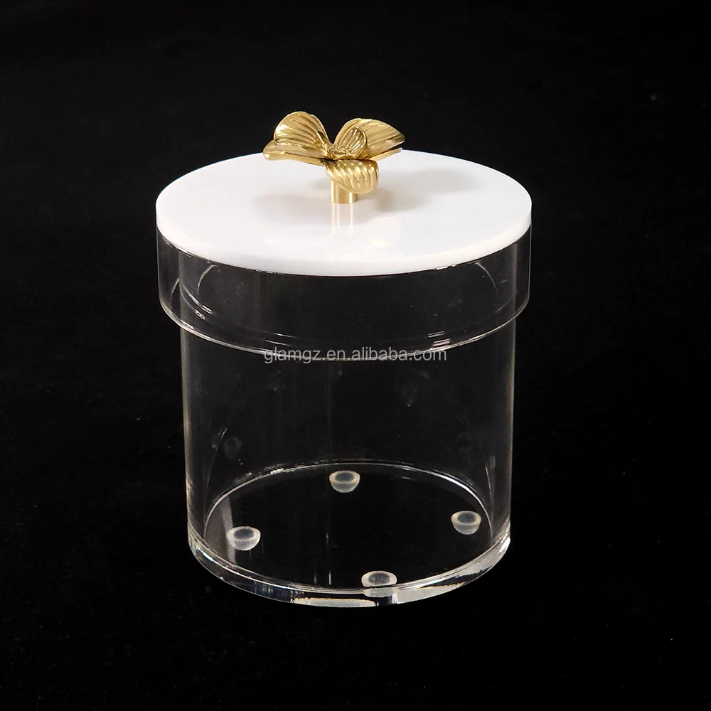 Jewish Judaica Containers Candy Boxes Metal Flower Handle Clear Round Acrylic Lucite Cookie Jar