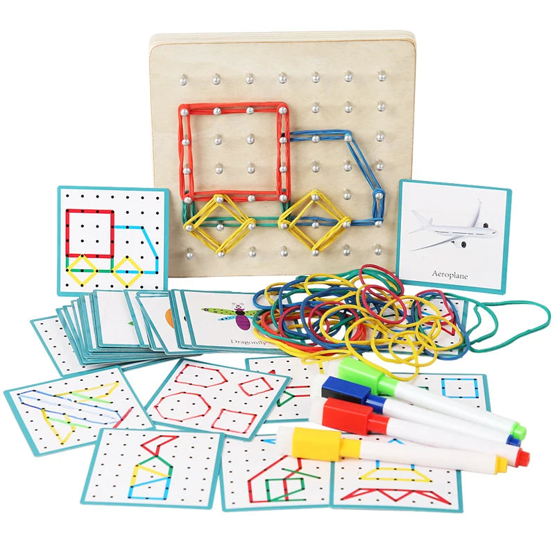 Montessori Geometry Nail Board Teaching Aid Kindergarten Early Education Rubber Band Graphic Puzzle Mathematics Wooden Toy