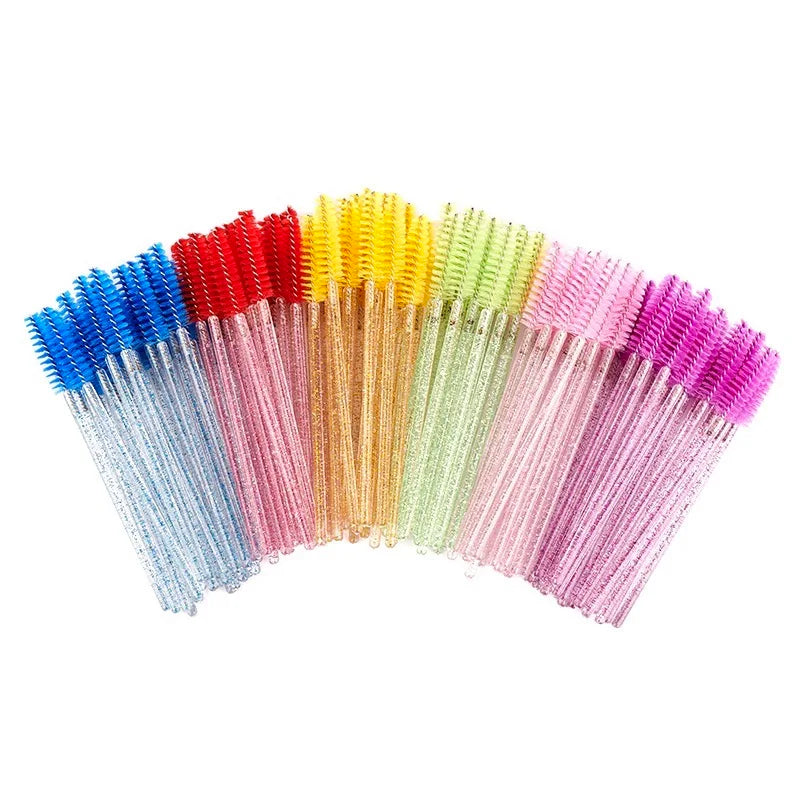 Set of 50 Mini Disposable Micro Spoolie Mascara Applicators Four-Color Mini Lashes Brushes for Eye Lash Cleaning