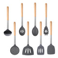 Manjia Food Grade Wood Handle Spaghetti Server Spoon Turner Colorful Silicone Kitchen Tool Set Cooking Kitchen Utensil Set